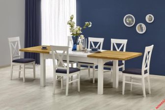 Stół na 10 osób rozkładany biało drewniany z białymi krzesłami