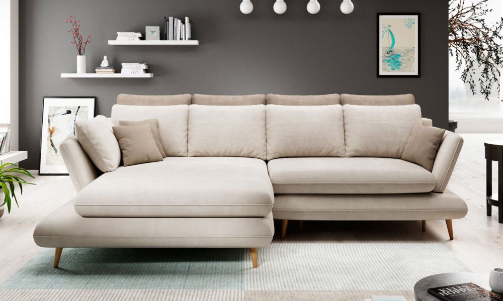 Miękki narożnik skandynawski w salonie