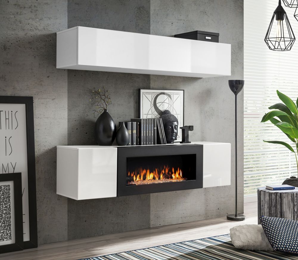 Wisząca komoda z kominkiem różne kolory połysk SKY N2 1