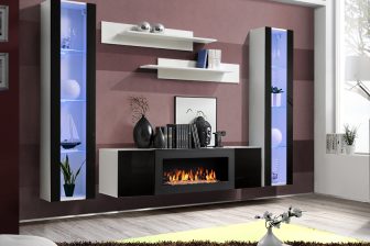 Biokominek na ścianie - meblościanka z kominkiem podwieszana FAIRER 2