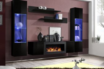 Biokominek i TV aranżacje - meblościanki wiszące FAIRER 3 - różne kolory połysk