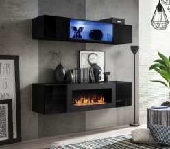 Podświetlana meblościanka komoda z kominkiem lakierowana SKY N3
