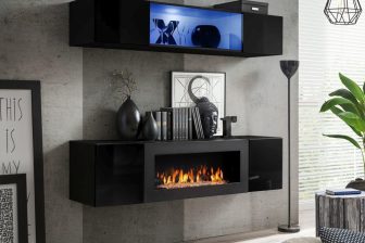 Podświetlana meblościanka komoda z kominkiem lakierowana SKY N3