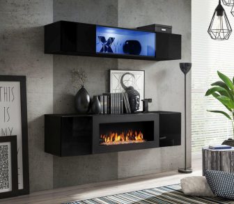 Podświetlana meblościanka komoda z kominkiem lakierowana SKY N3