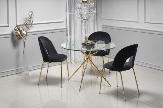 Szklany stół okrągły ze złotymi nogami