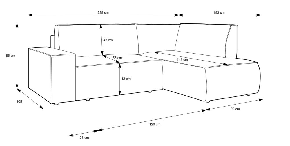Narożnik z oparciem z obu stron z funkcją spania BIANCO L 5