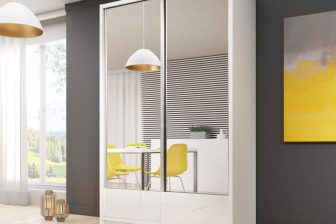 Szafa przesuwna z lustrami 130 cm biała połysk PAX 130