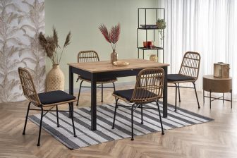 Stół dab wotan z czarnymi nogami rozkładany