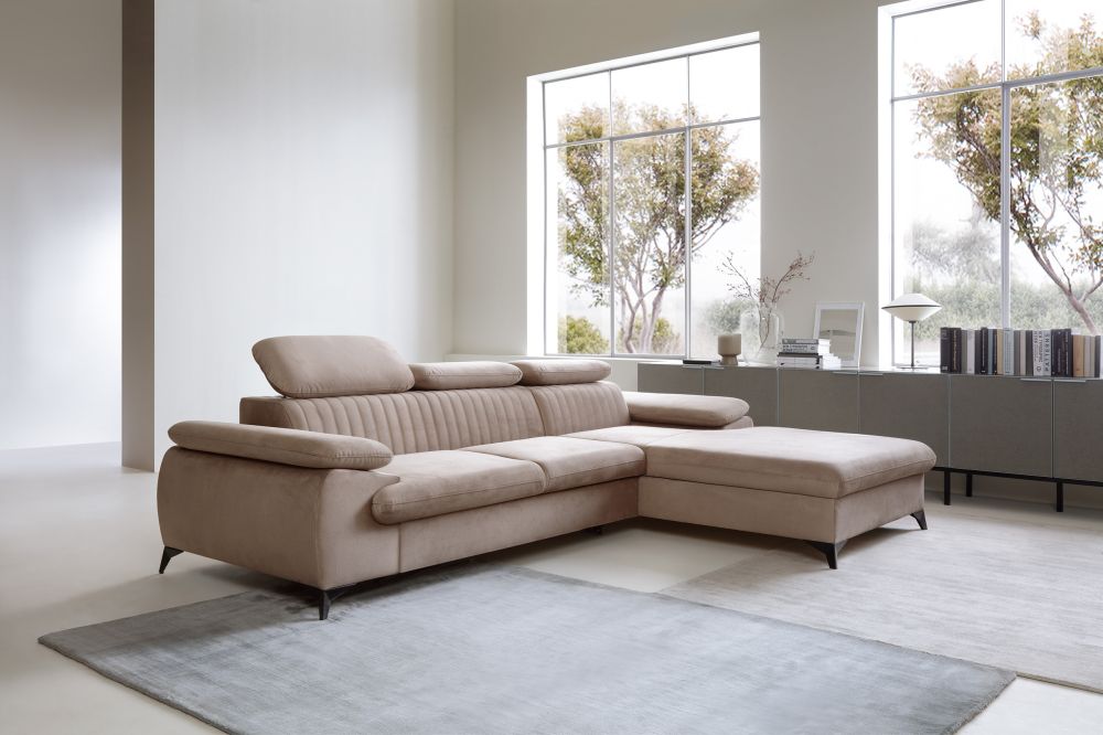 Kanapa narożna z regulowanymi zagłówkami