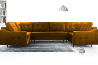 Złoty narożnik glamour w kształcie litery U z dużą powierzchnią spania