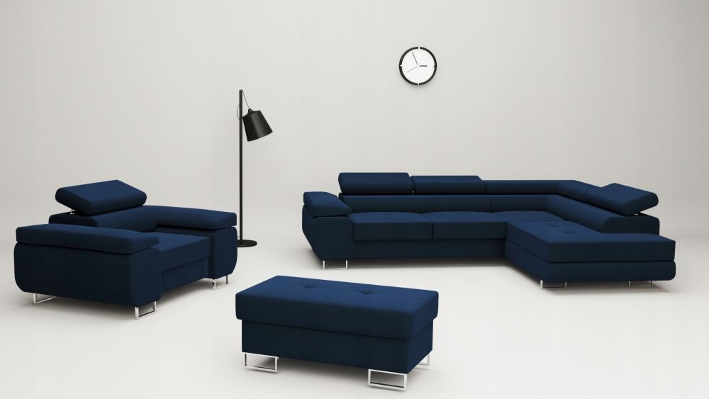 ANowoczesny narożnik z fotelem i z pufą