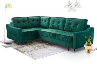 Glamour narożnik butelkowa zieleń z funkcją spania