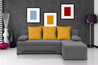 Narożnik młodzieżowy rozkładany z kolorowymi poduszkami