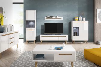 Skandynawska ława biały połysk z szufladą NORI