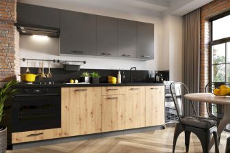 Kuchnia szarość z drewnem