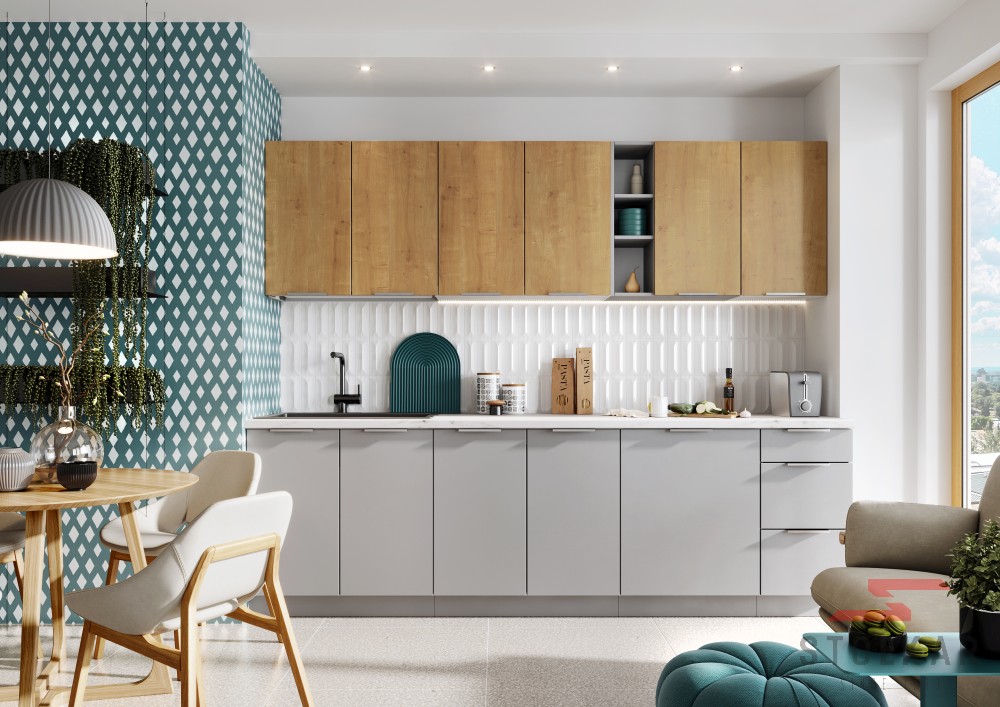 Jak urządzić kuchnię szarość z drewnem? 8