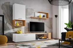 Mała meblościanka biała z drewnem MADRYT 2