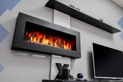 Czarna meblościanka z kominkiem lub antracyt biokominek wiszący FIRE 5