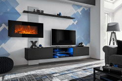 Nowoczesne wiszące meblościanki z kominkiem elektrycznym - wybór kolorów FIRE 3