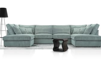 Sztruksowy narożnik do salonu w kształcie U z miękkimi siedziskiem