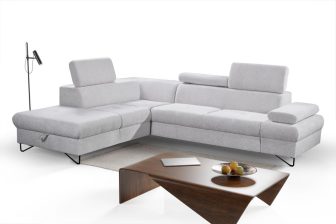 Narożnik na metalowych nóżkach rozkładany z zagłówkami