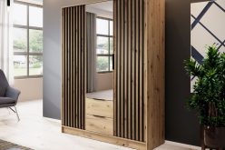 Najmodniejsze szafy z lamelami 3 drzwiowe z lustrem NOLA 3D/155 - wybór kolorystyki 6