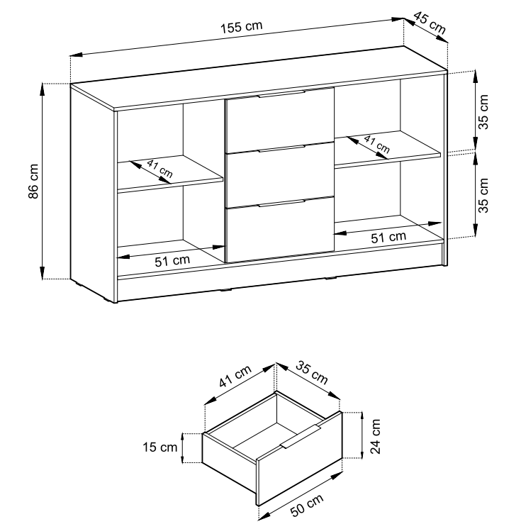 Duża komoda z lameli 3 szuflady 155cm 2D3SZ - do wyboru modne kolory 8