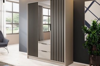 Kaszmirowa szafa na ubrania 3 drzwiowa z lamelami i lustrem