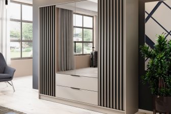 Duża szafa kaszmir z lamelami i lustrem