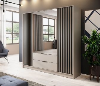 Duża szafa kaszmir z lamelami i lustrem