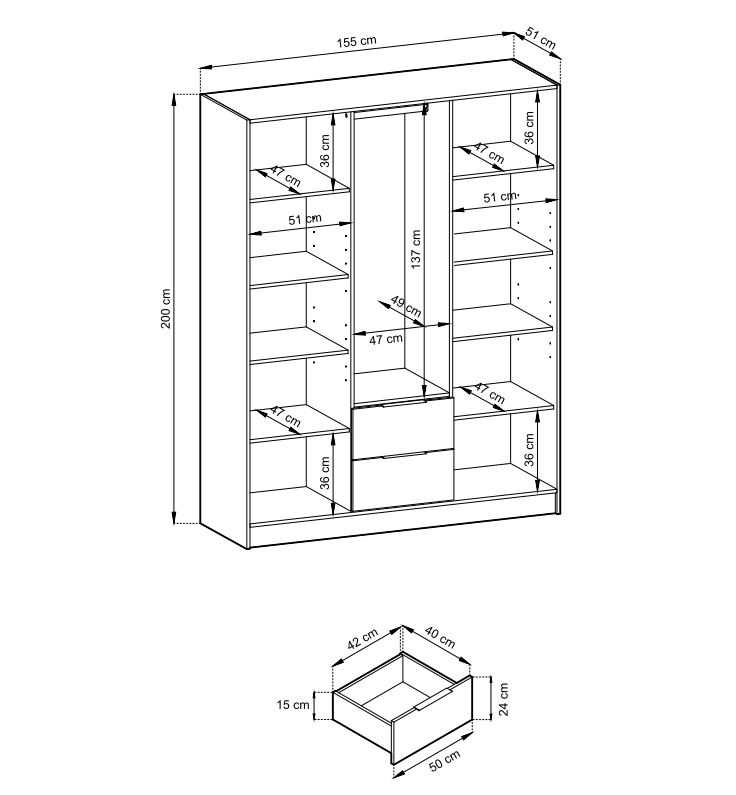Najmodniejsze szafy z lamelami 3 drzwiowe z lustrem NOLA 3D/155 - wybór kolorystyki 8