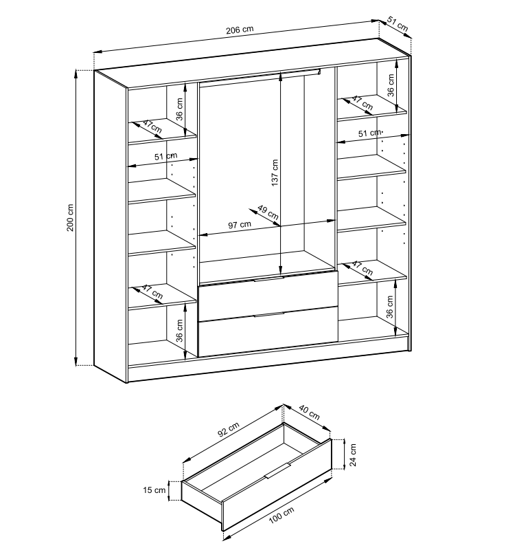 Wielkie szafy z lamelami NOLA 4D/206 - wybór kolorów 8