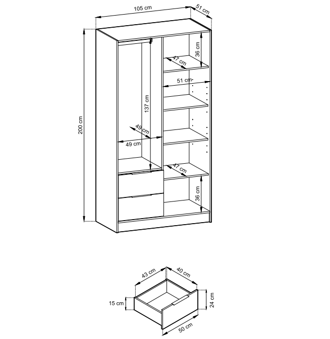 Szafy z lamelami loft NOLA 2D/105 - różne kolory 8