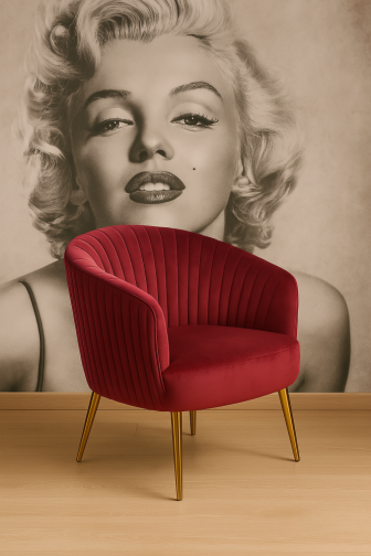 Bordowy fotel glamor ze złotymi nogami