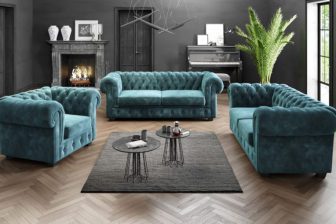 Kanapy turkusowe glamour w stylowym salonie