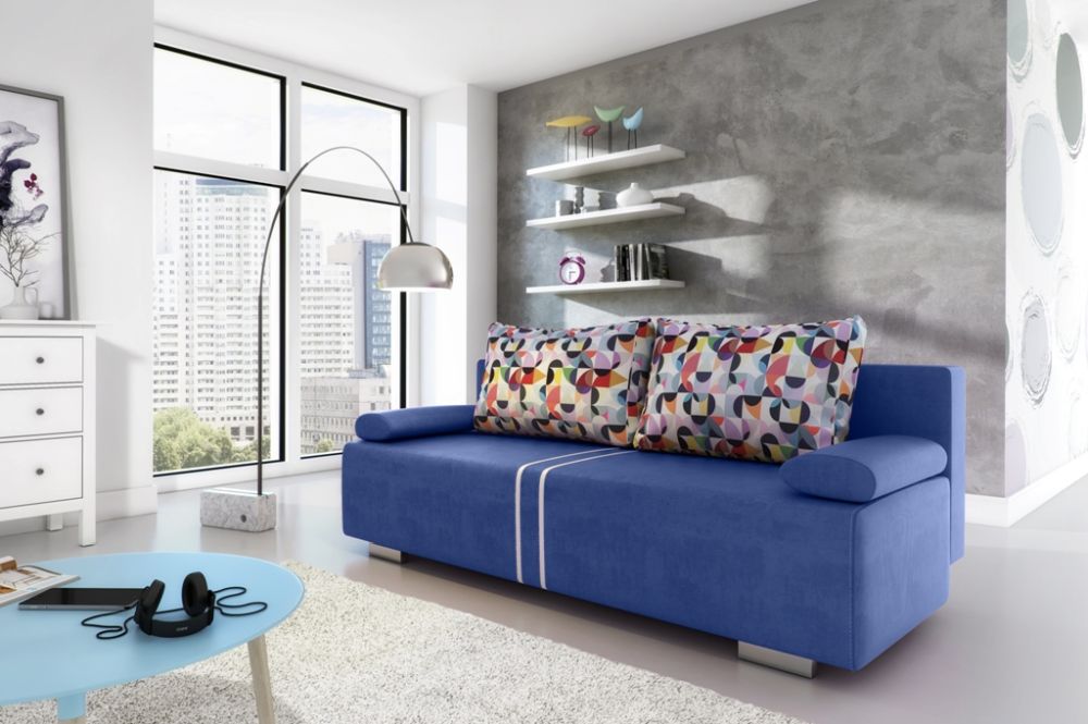 Niebieska kanapa bez boków z funkcją spania