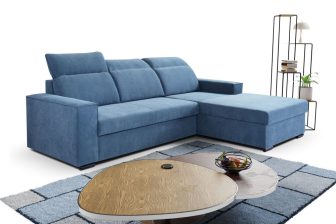 Kanapa rogowa z funkcją spania z regulowanymi oparciami BRUNON