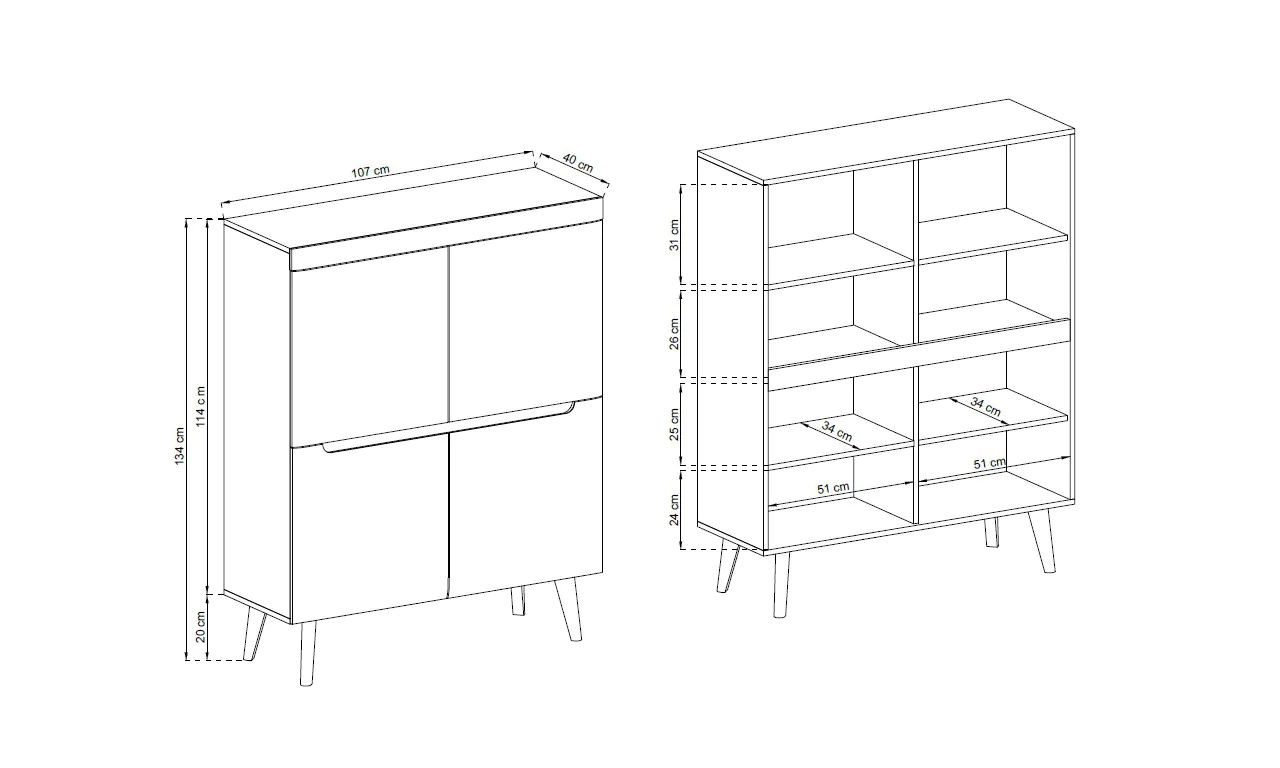 Komoda kwadratowa w białym połysku NORI 107cm 2