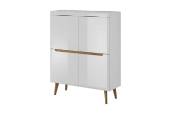 Komoda kwadratowa wysoka w stylu skandynawskim w białym połysku