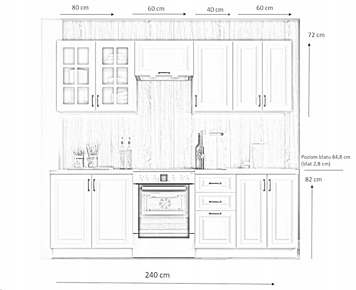 Meble kuchenne granatowo białe 240 cm VIKTORIA 2