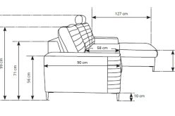 Rudy narożnik rozkładany z zagłówkiem i ozdobnymi poduszkami COMBINARE 12