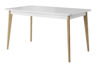 Stół skandynawski biały z drewnianymi nogami