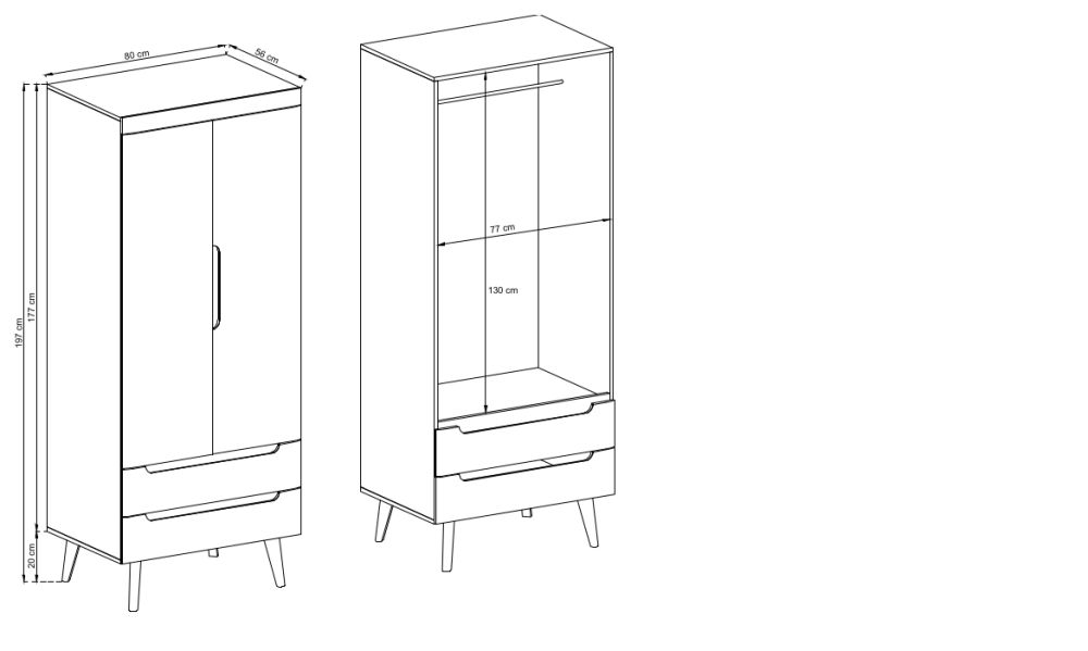 Szafa w stylu skandynawskim w białym połysku NORI 80cm 2