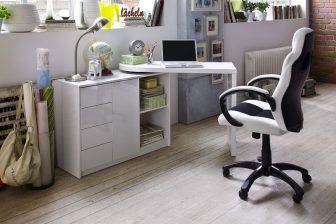 Białę biurko narożne z obrotowym blatem