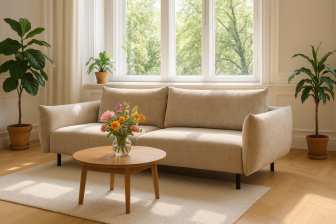 Kanapa z zaokraglonymi bokami z funkcją spania