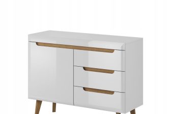 Komoda w stylu skandynawskim z szufladami w białym połysku