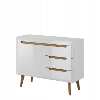 Komoda w stylu skandynawskim z szufladami w białym połysku