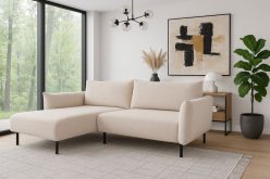 Beżowy narożnik z wąskimi bokami do spania codziennego