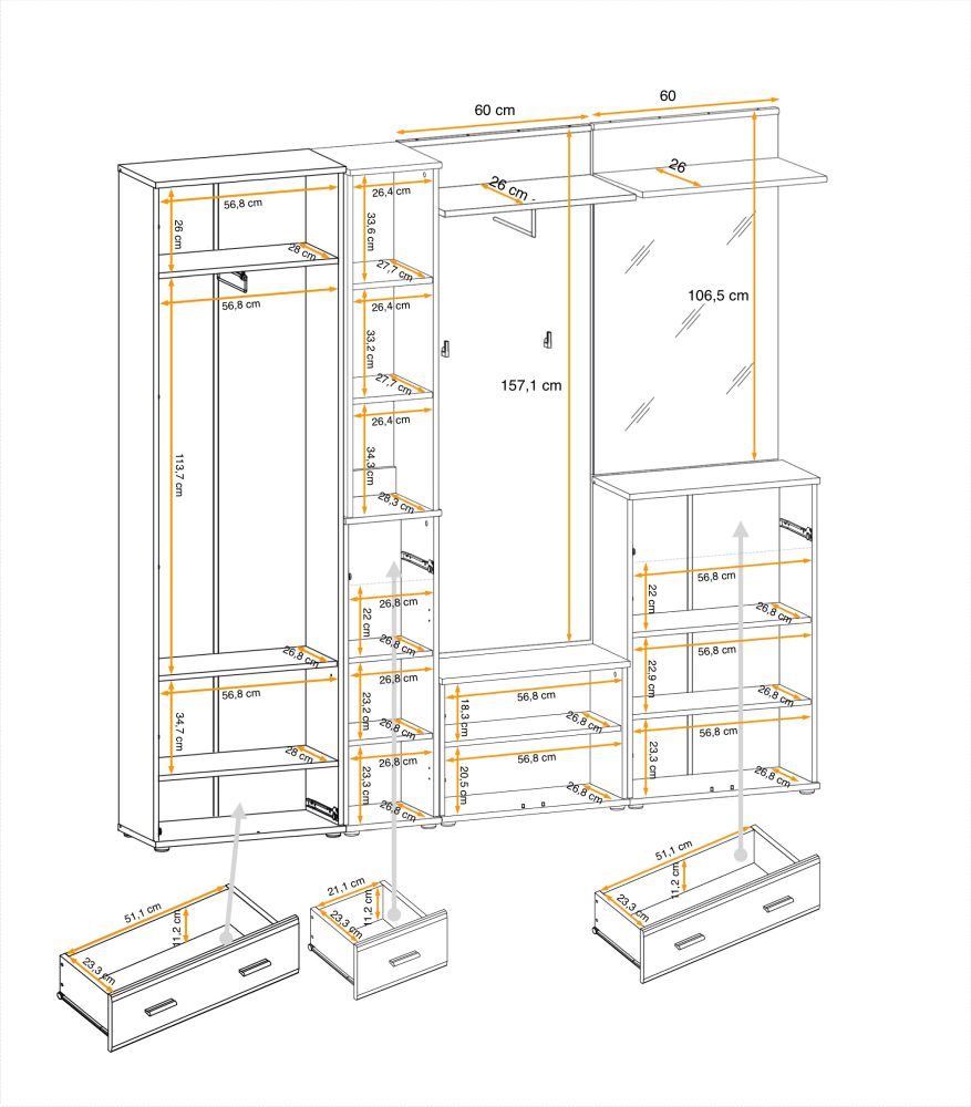Duży zestaw do przedpokoju z szafą odzieżową ADEL 4 3