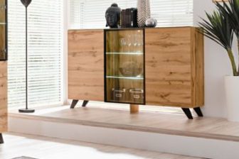 Komoda dębowa z witryną z oświetleniem LED